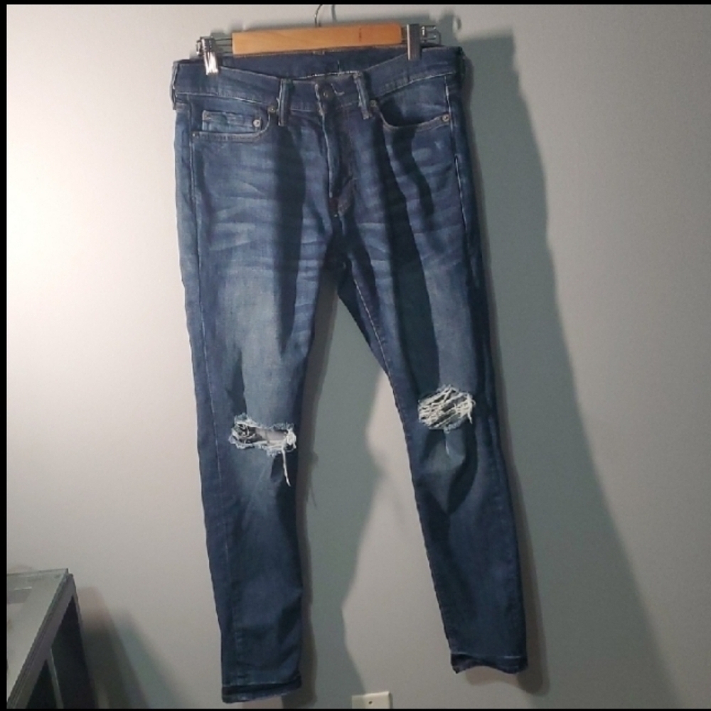 Abercrombie & Fitch Mens Size 31 31" Waist Blue Super Skinny Ripped Knees